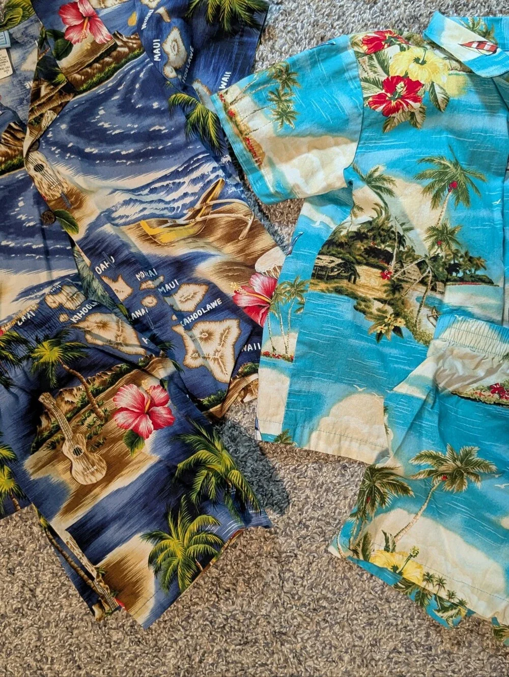 Tropical Hawaiian Shirt Set - Blue & Turquoise Floral Print